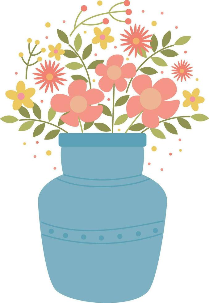 Vector vase with flowers, flat illustration isolated on white background