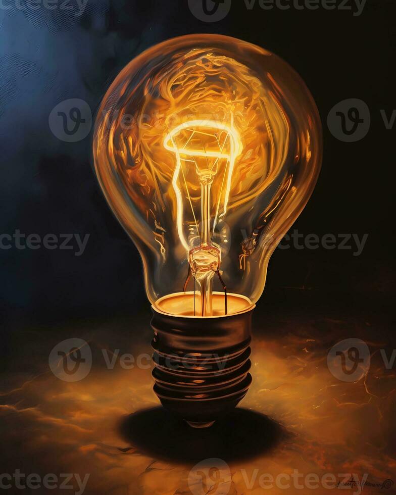 AI Generated Realistic light bulb black background Lamp light dark Electric bulb Glowing light dark photo