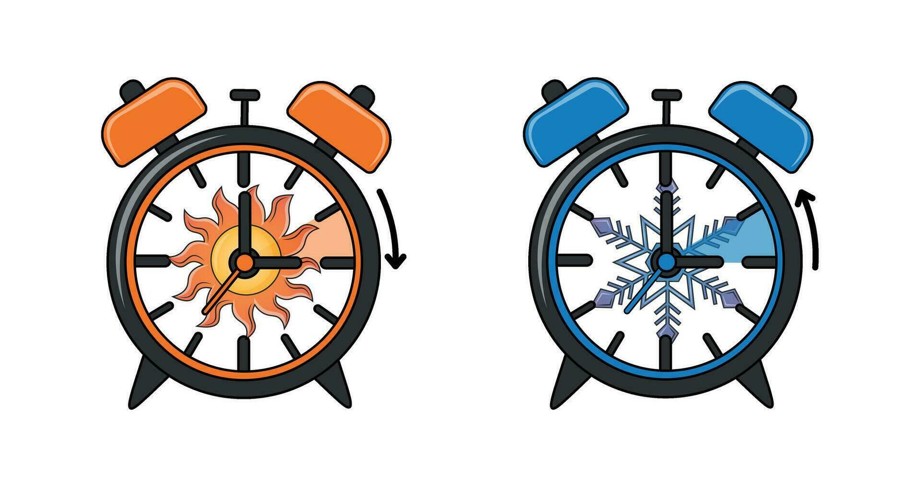 reloj con Dom y copo de nieve cambio a verano y invierno hora vector