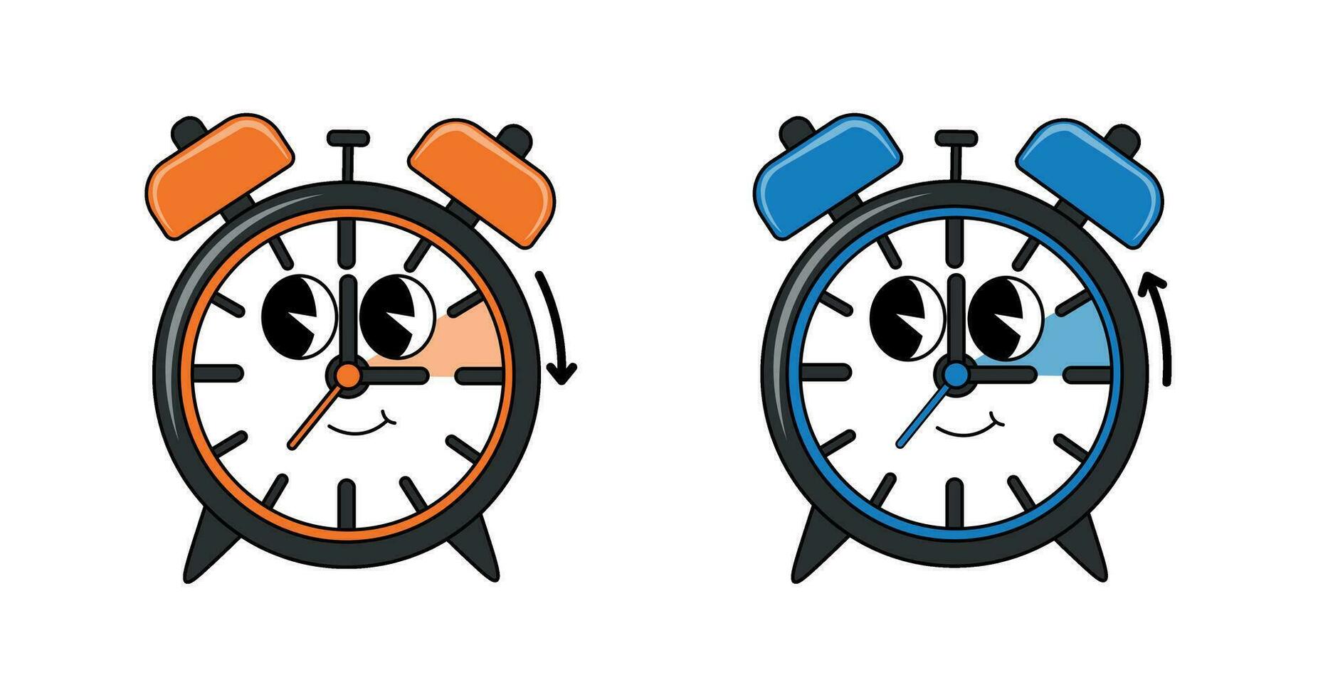 Funny groovy retro clipart clock changes to winter and summer time vector