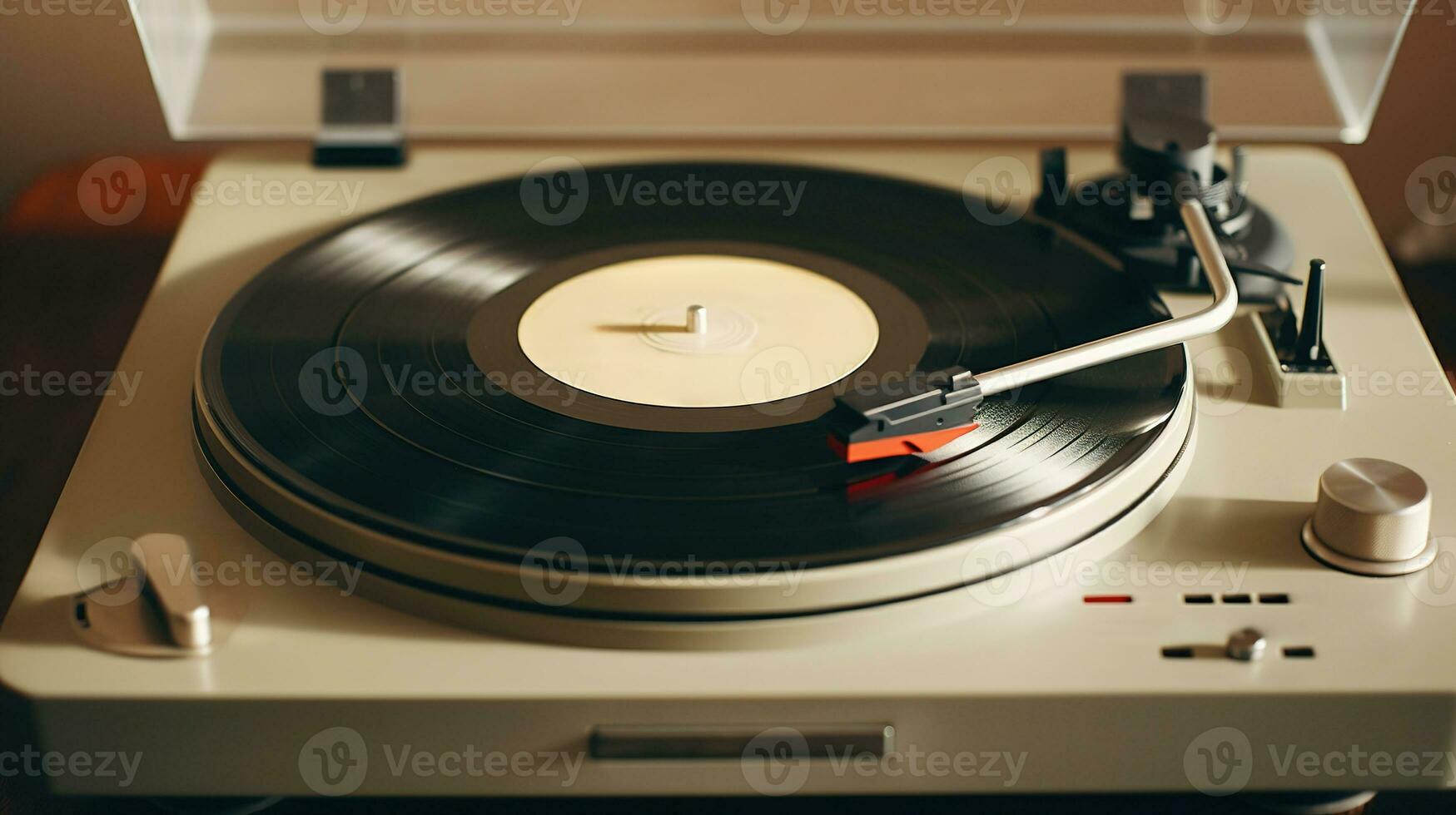 AI generated Generative AI, nostalgic retro vinyl recorder, vintage turntable player, muted colors, aesthetic photo