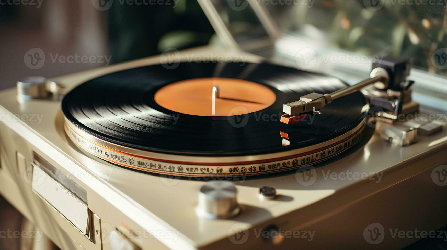 AI generated Generative AI, nostalgic retro vinyl recorder, vintage turntable player, muted colors, aesthetic photo