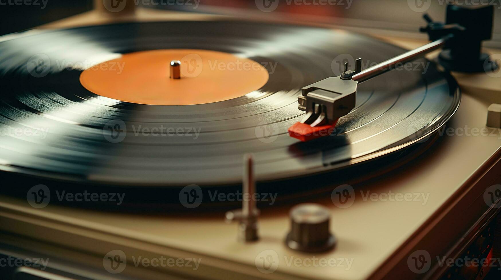 AI generated Generative AI, nostalgic retro vinyl recorder, vintage turntable player, muted colors, aesthetic photo