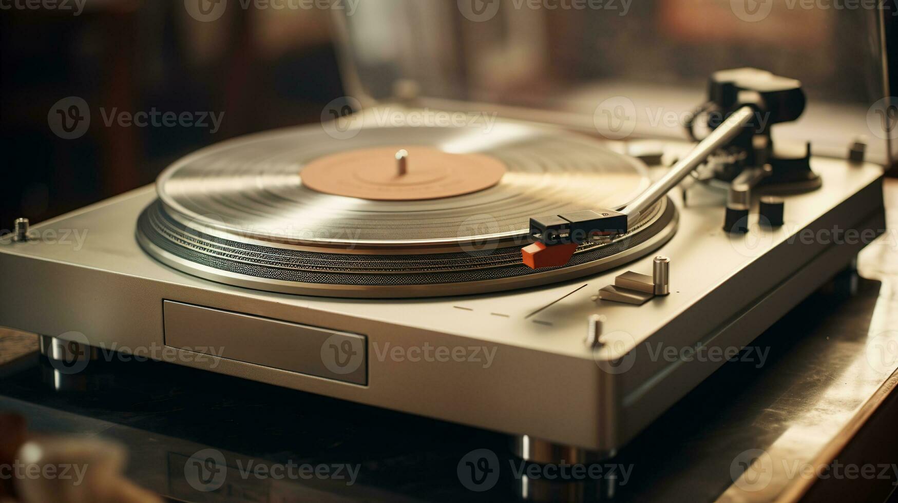 AI generated Generative AI, nostalgic retro vinyl recorder, vintage turntable player, muted colors, aesthetic photo