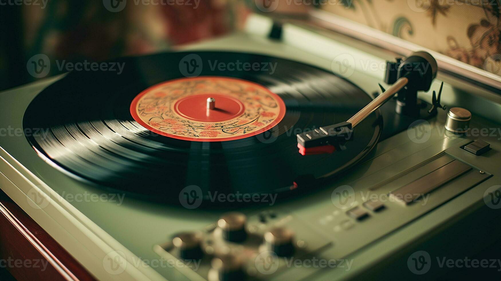 AI generated Generative AI, nostalgic retro vinyl recorder, vintage turntable player, muted colors, aesthetic photo