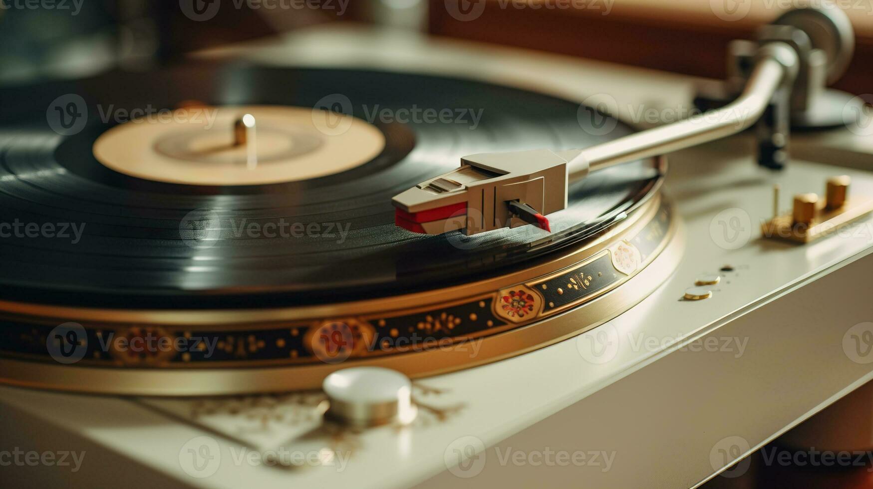 AI generated Generative AI, nostalgic retro vinyl recorder, vintage turntable player, muted colors, aesthetic photo