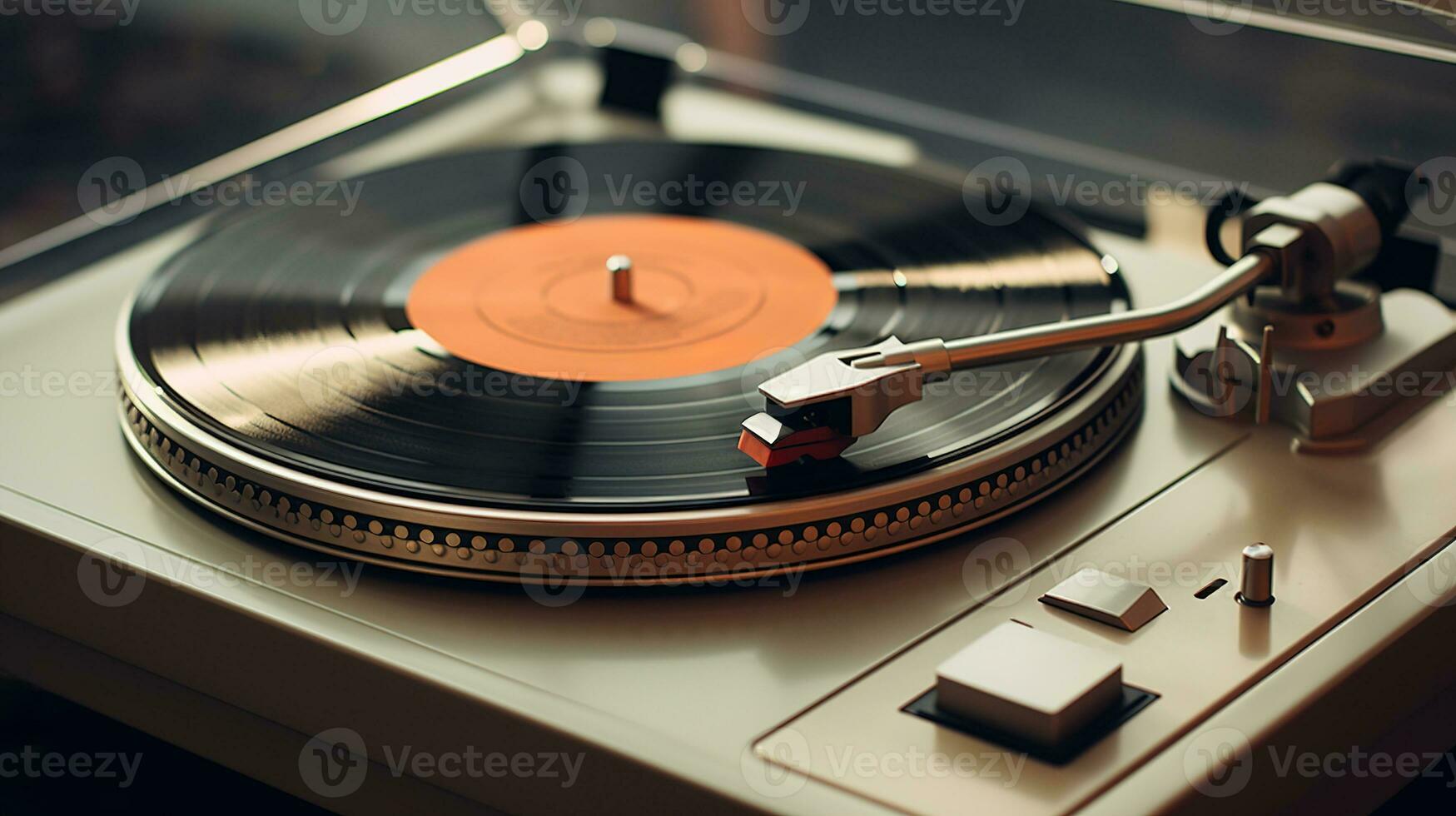 AI generated Generative AI, nostalgic retro vinyl recorder, vintage turntable player, muted colors, aesthetic photo