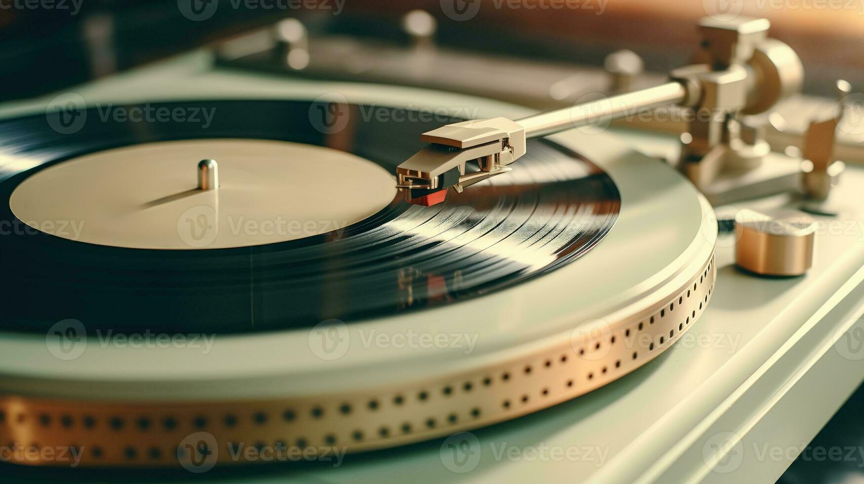 AI generated Generative AI, nostalgic retro vinyl recorder, vintage turntable player, muted colors, aesthetic photo