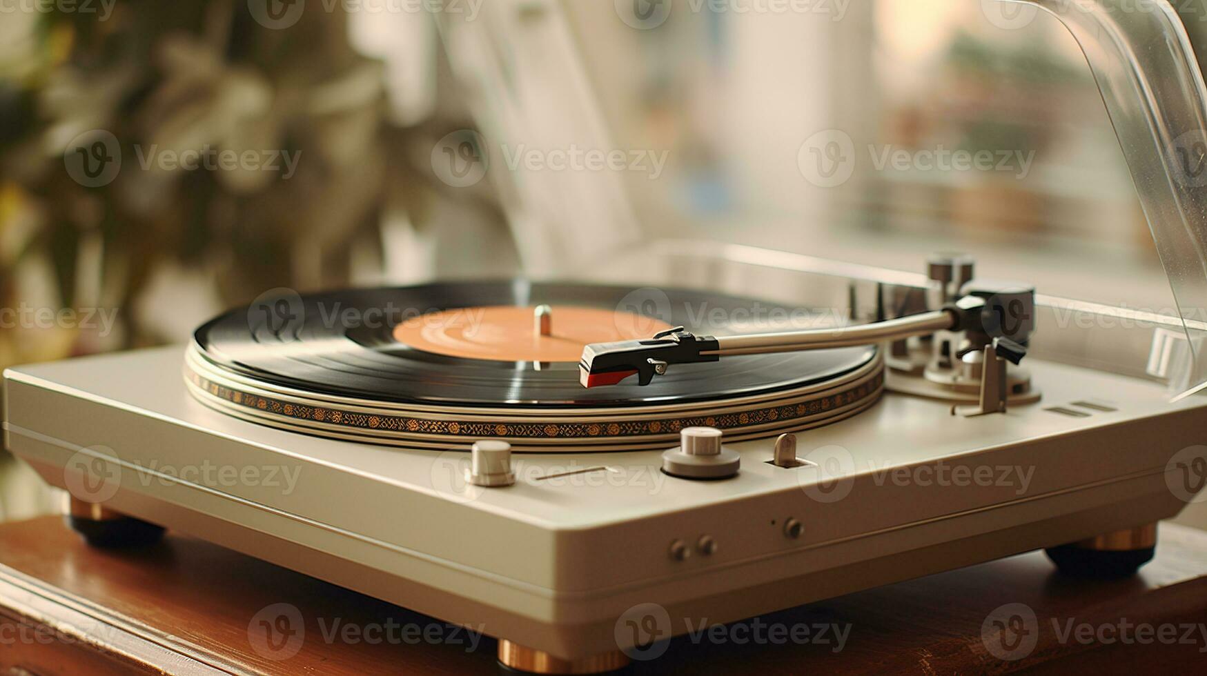 AI generated Generative AI, nostalgic retro vinyl recorder, vintage turntable player, muted colors, aesthetic photo