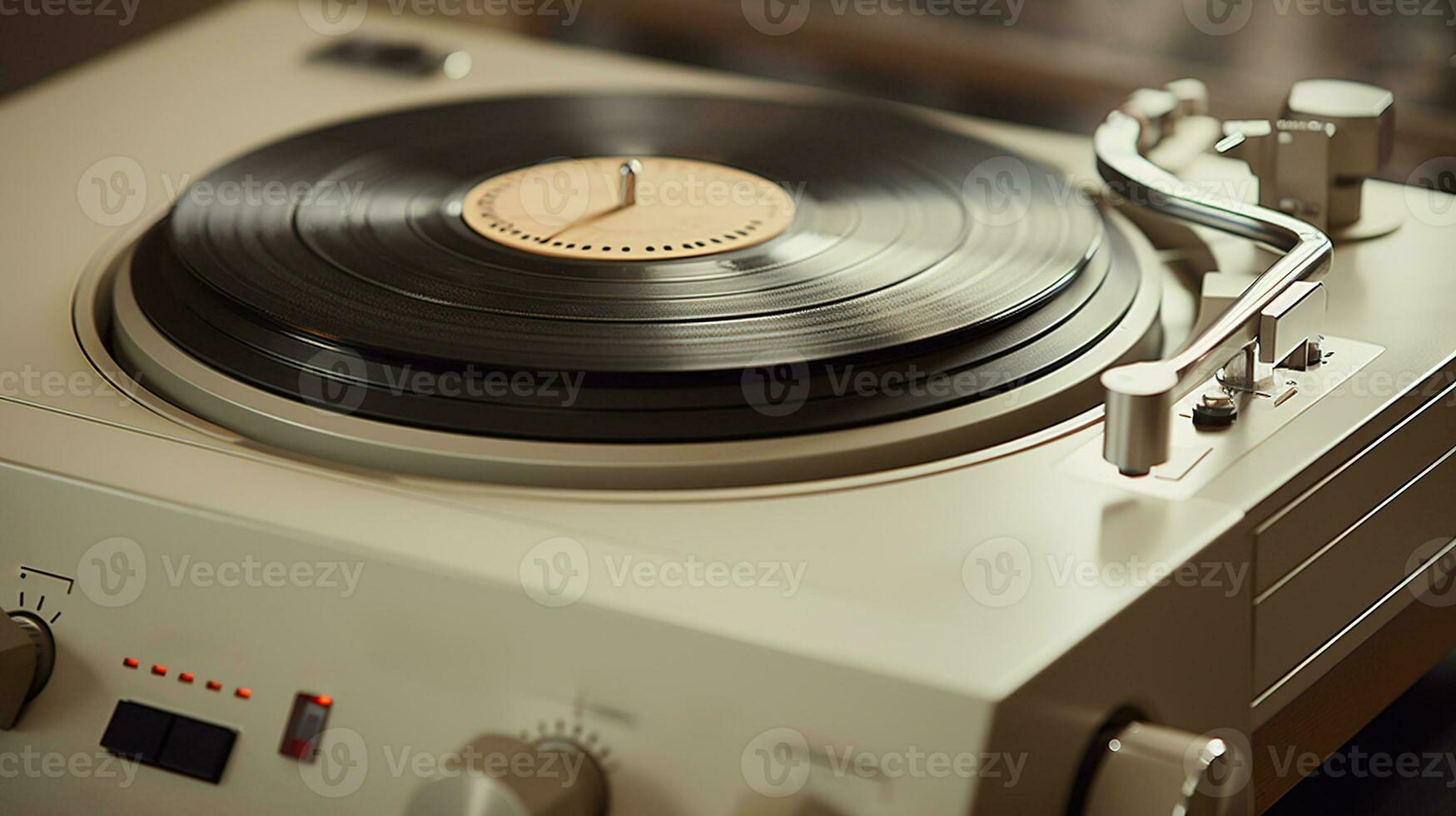 AI generated Generative AI, nostalgic retro vinyl recorder, vintage turntable player, muted colors, aesthetic photo