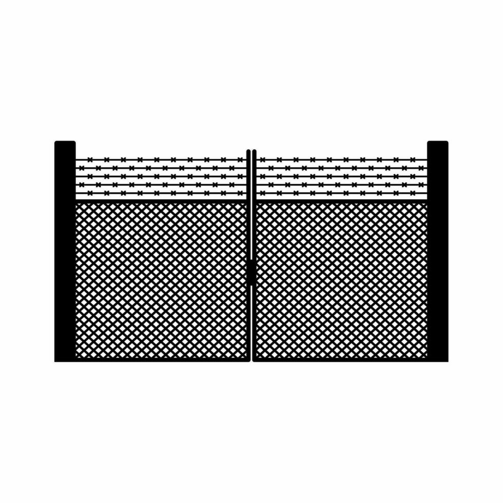 Military gate silhouette icon vector. Barbed wire gate silhouette can be used as icon, symbol or sign. Barbed wire gate icon vector for design of military base