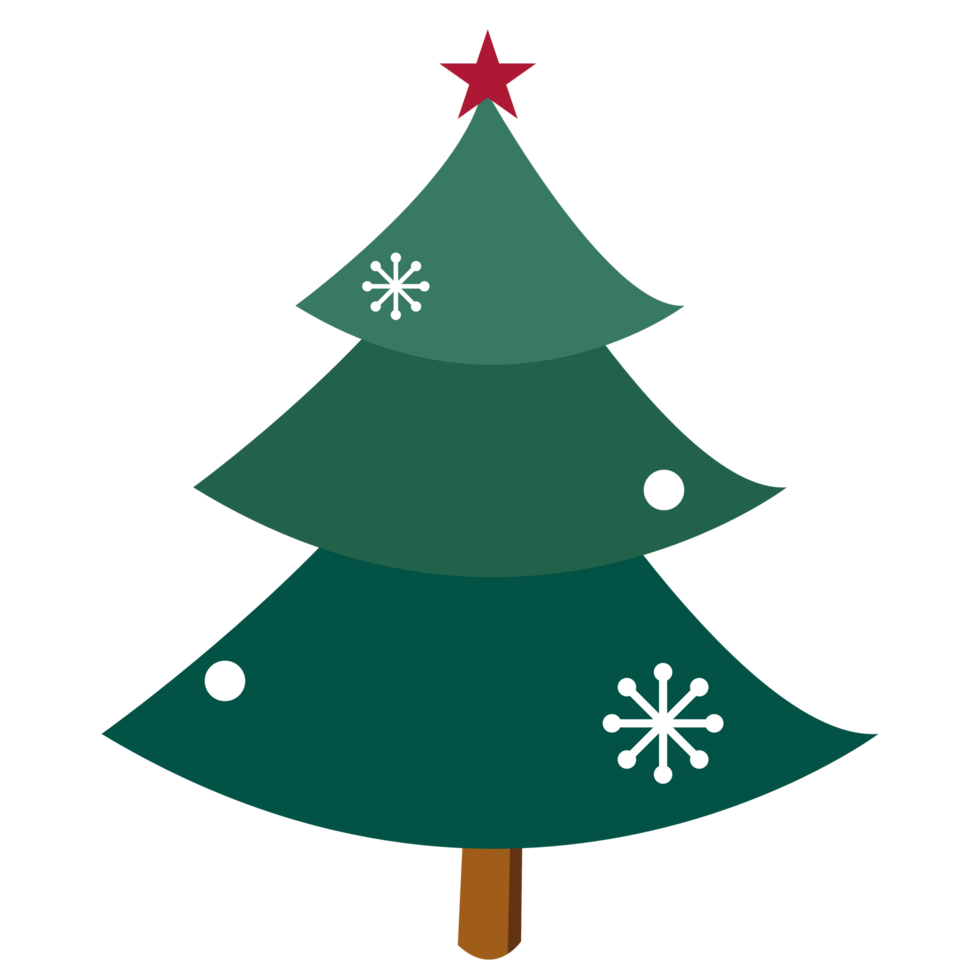 Holiday Cartoon Christmas Tree with Snowflakes, Decoration. png