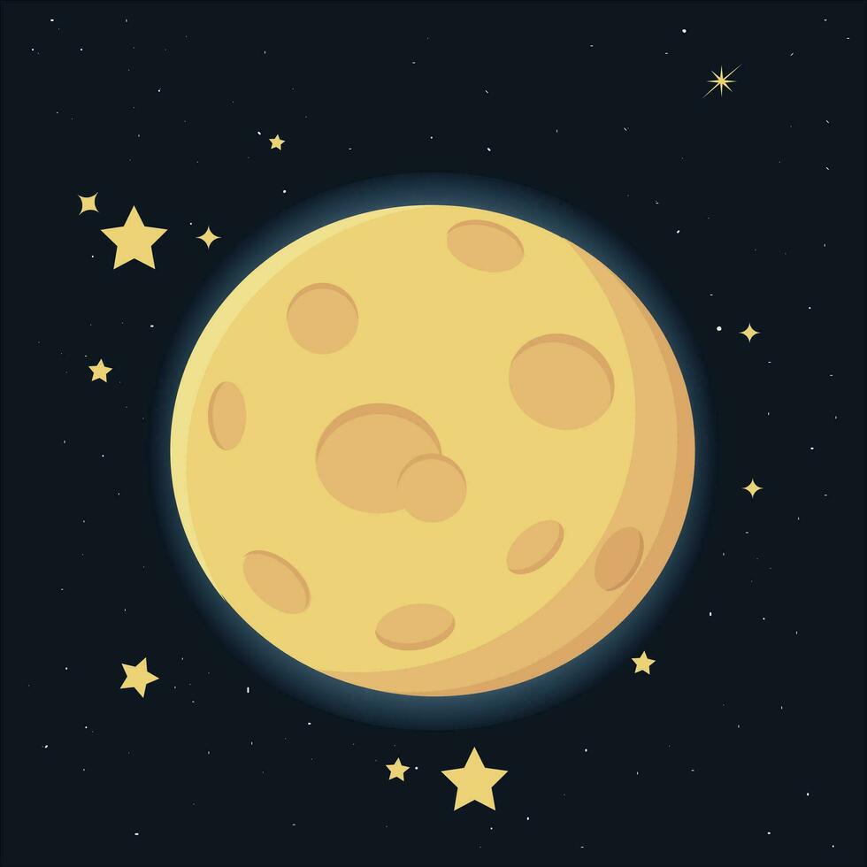 Big moon and stars in the sky vector