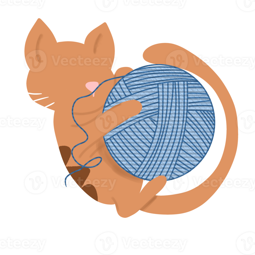 Cat play with yarn ball on png transparant background