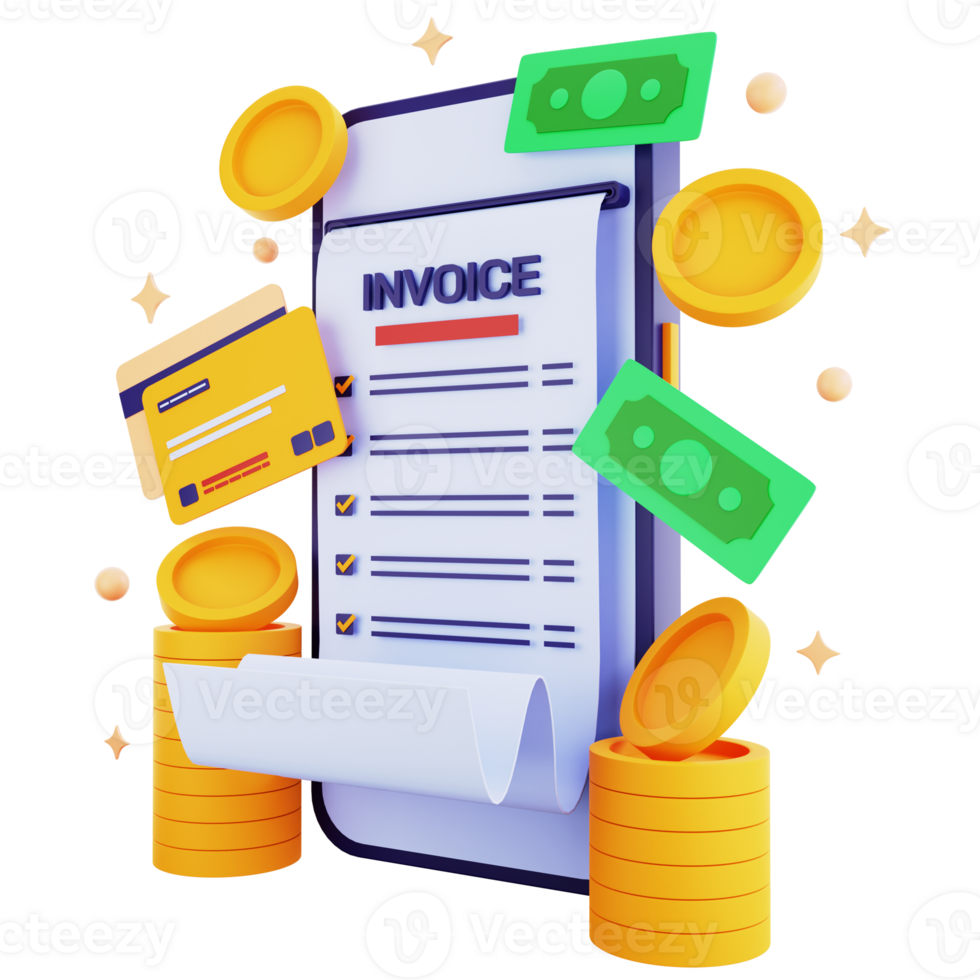 3d icon invoice with money isolated on the transparent background png