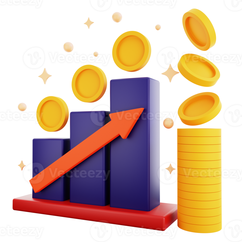 3d icon chart profit income with money isolated on the transparent background png