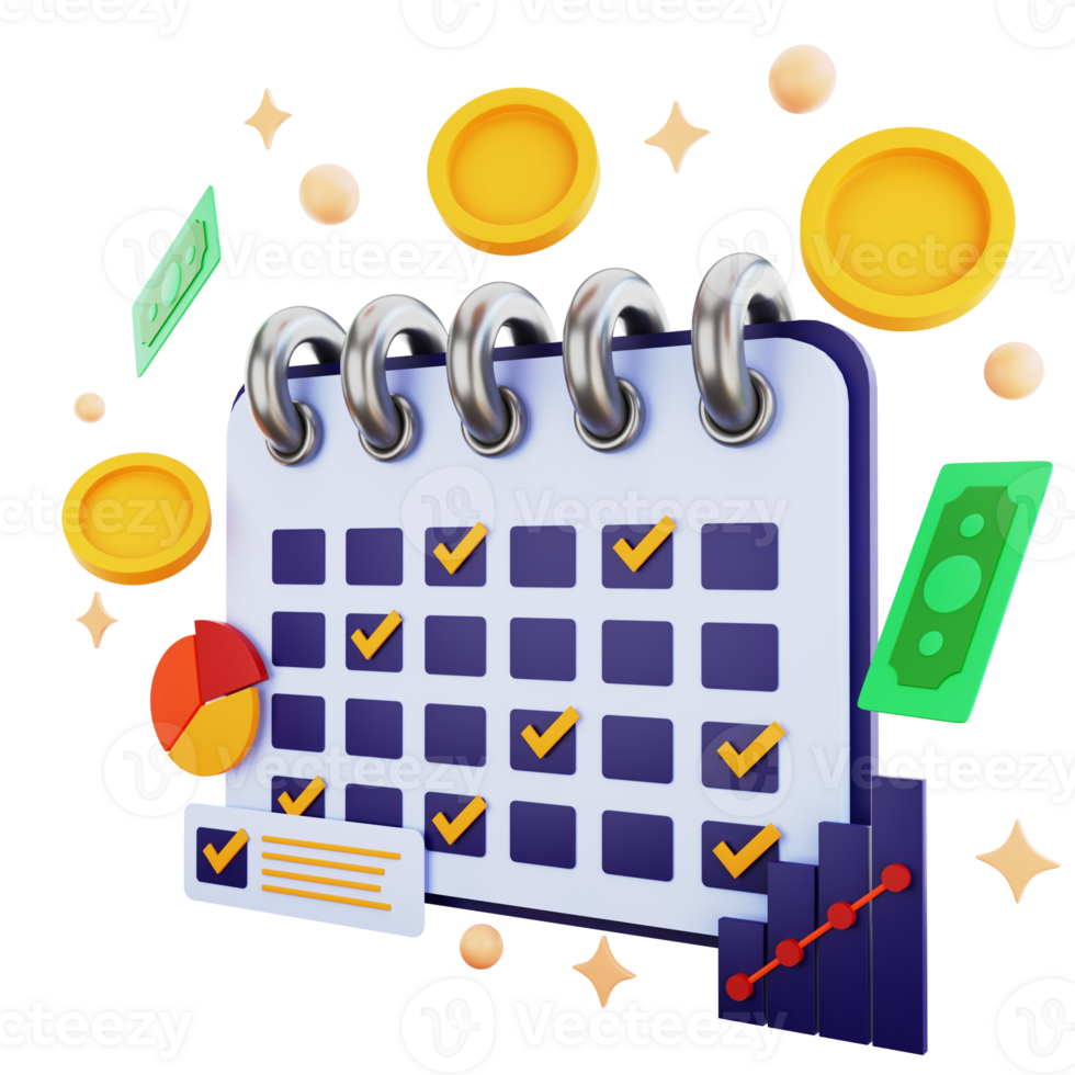 3d icon financial schedule with money isolated on the transparent background png