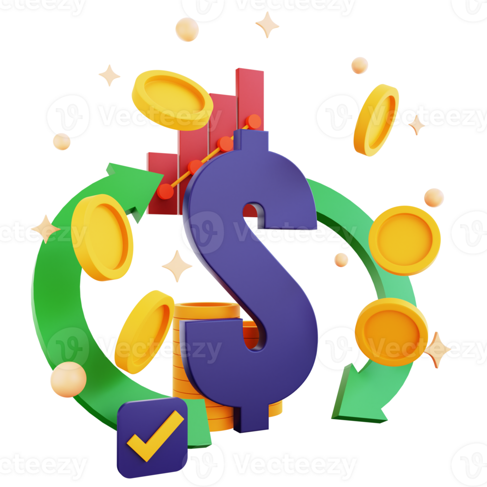 3d icon cash flow with money up isolated on the transparent background png