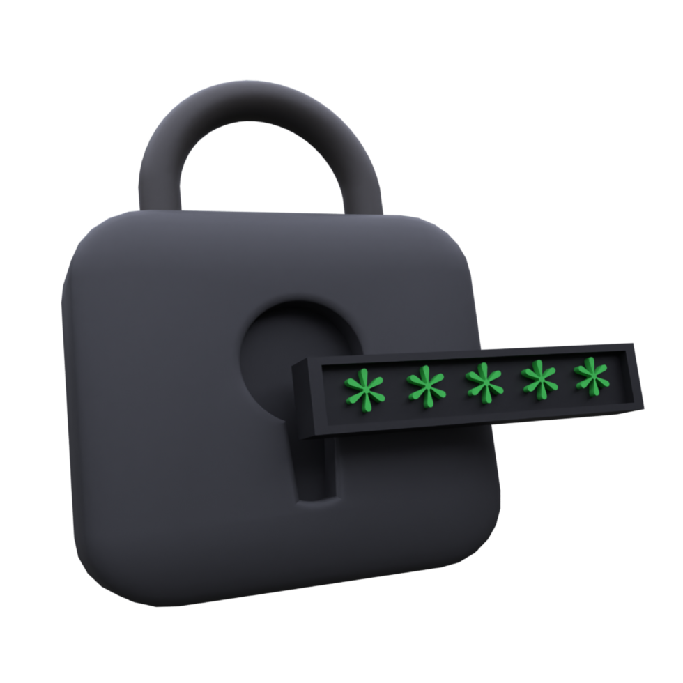 unique 3d locked padlock password black lock icon rendering .Trendy and modern in 3d style. png