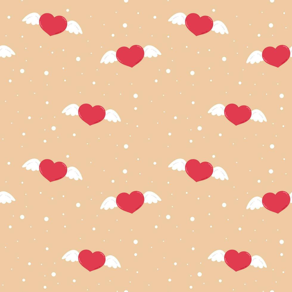 Valentines day seamless pattern with heart and wings vector