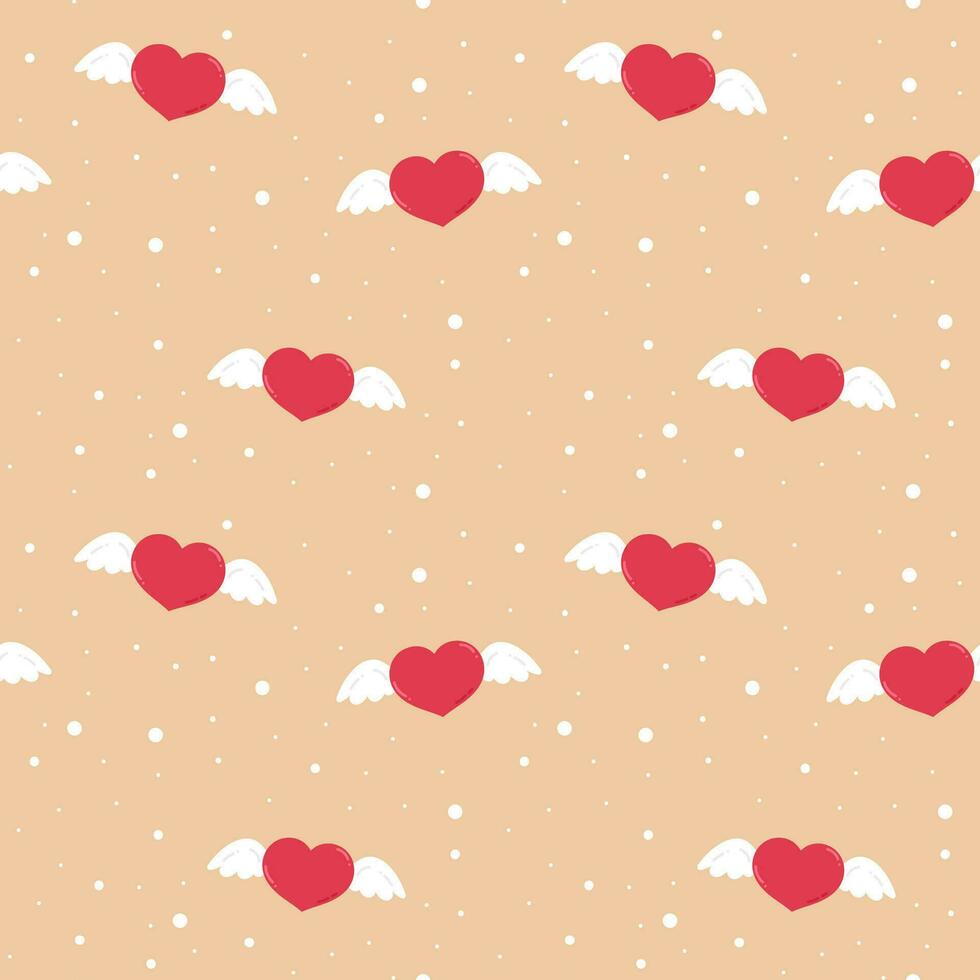 Valentines day seamless pattern with heart and wings vector