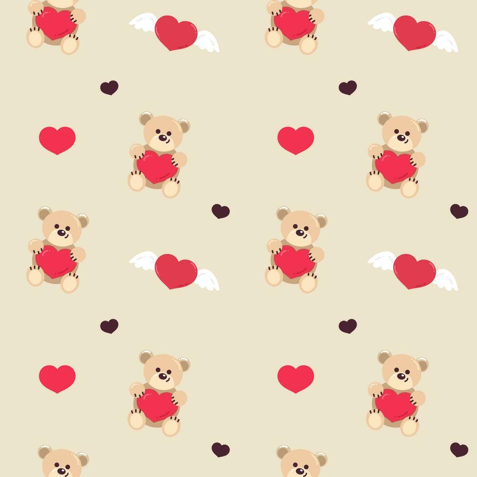 Valentines day seamless pattern with bear and hearts vector