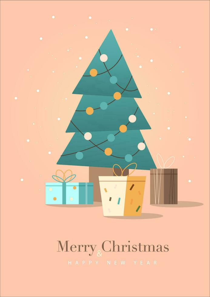Merry Christmas and happy New Year invitation card with Christmas tree vector
