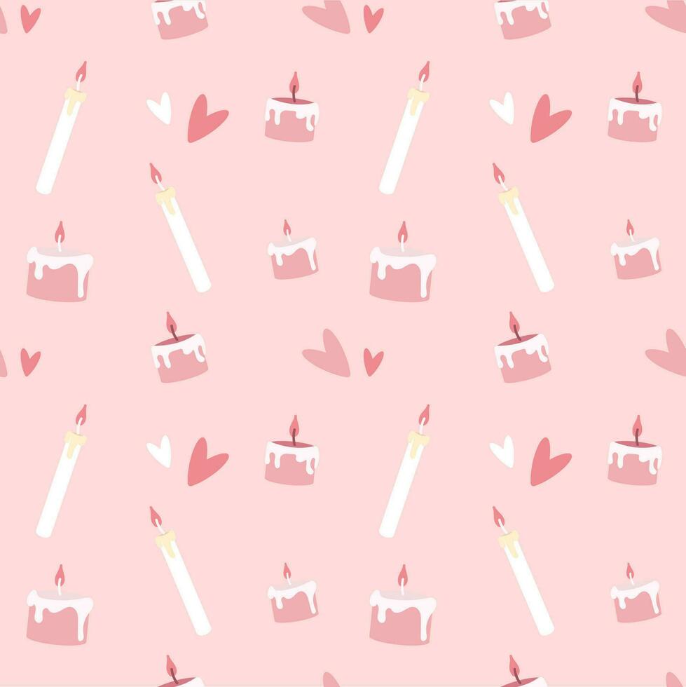 Seamless pattern with candles and hearts vector