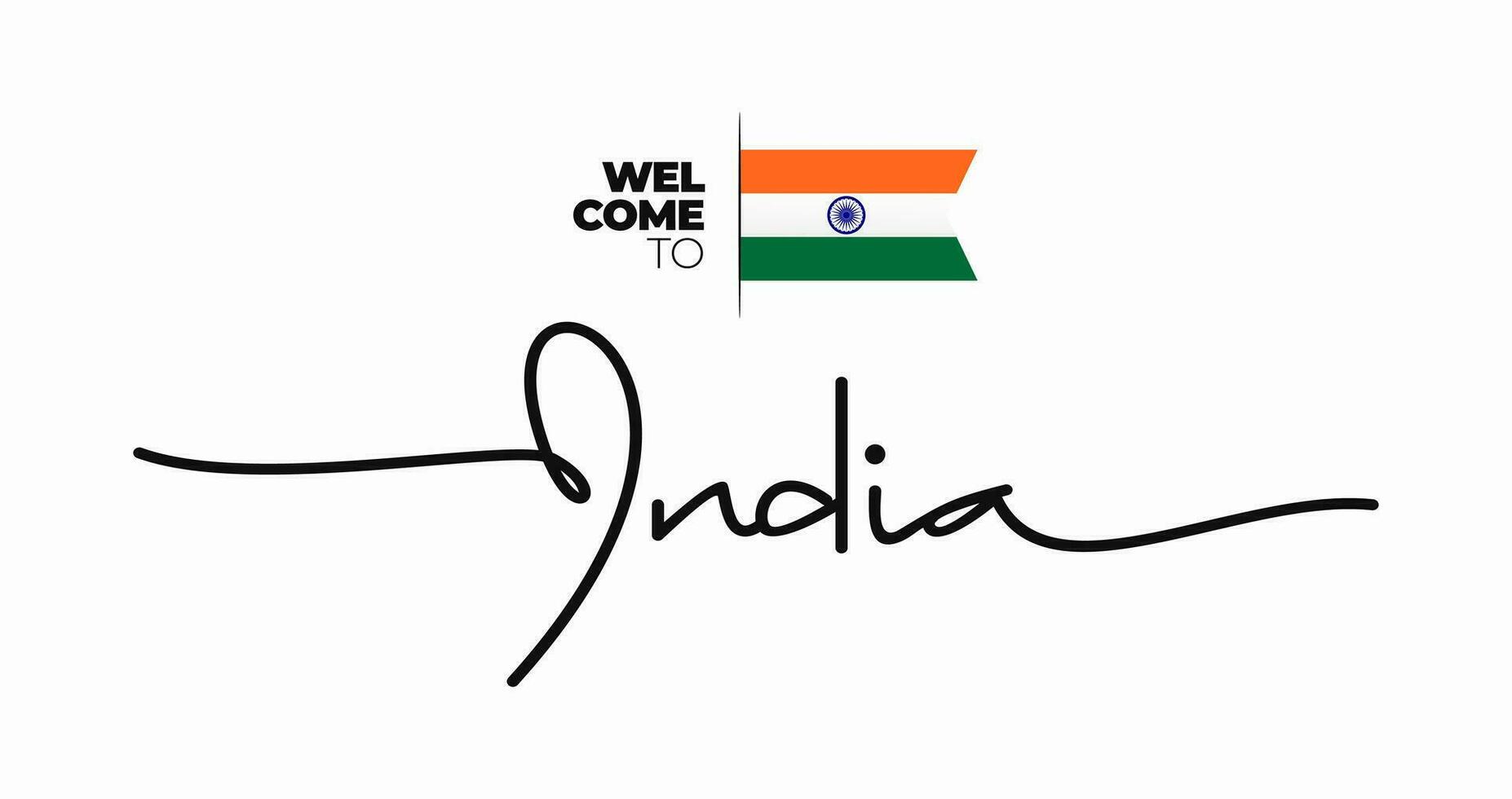 Bienvenido a India moderno caligráfico texto. escrito con bandera aislado en blanco antecedentes. palabra letras estilo, guion, línea dibujo, firma, caligrafía, monolina. vector ilustración