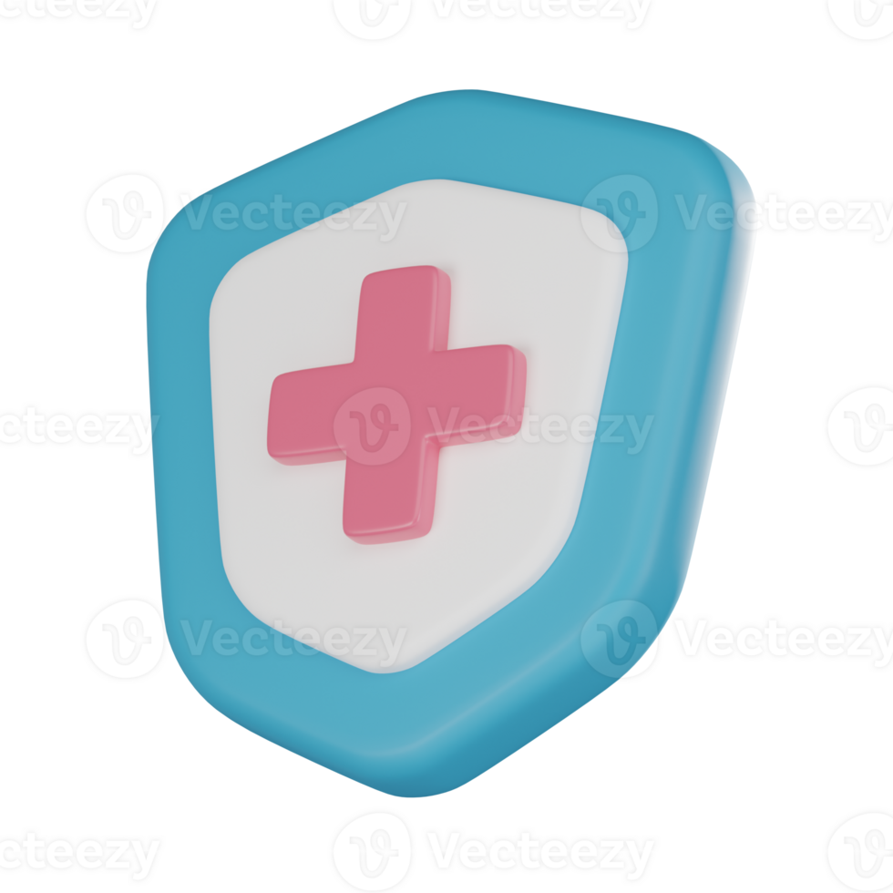 Medical Health Protection Shield with Cross 3D Icon for Medical and Healthcare Projects. 3D render png