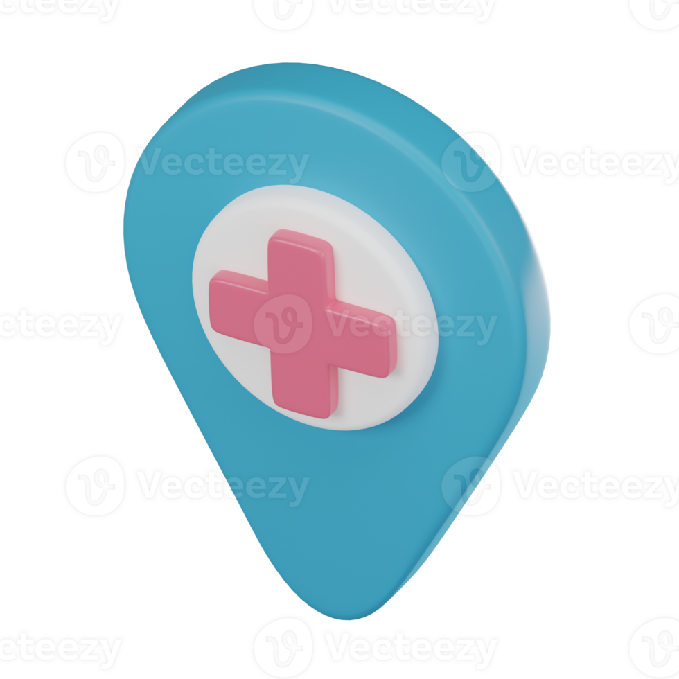 Location Mark Icon with Plus Sign for Medical and Healthcare Projects. 3D render png