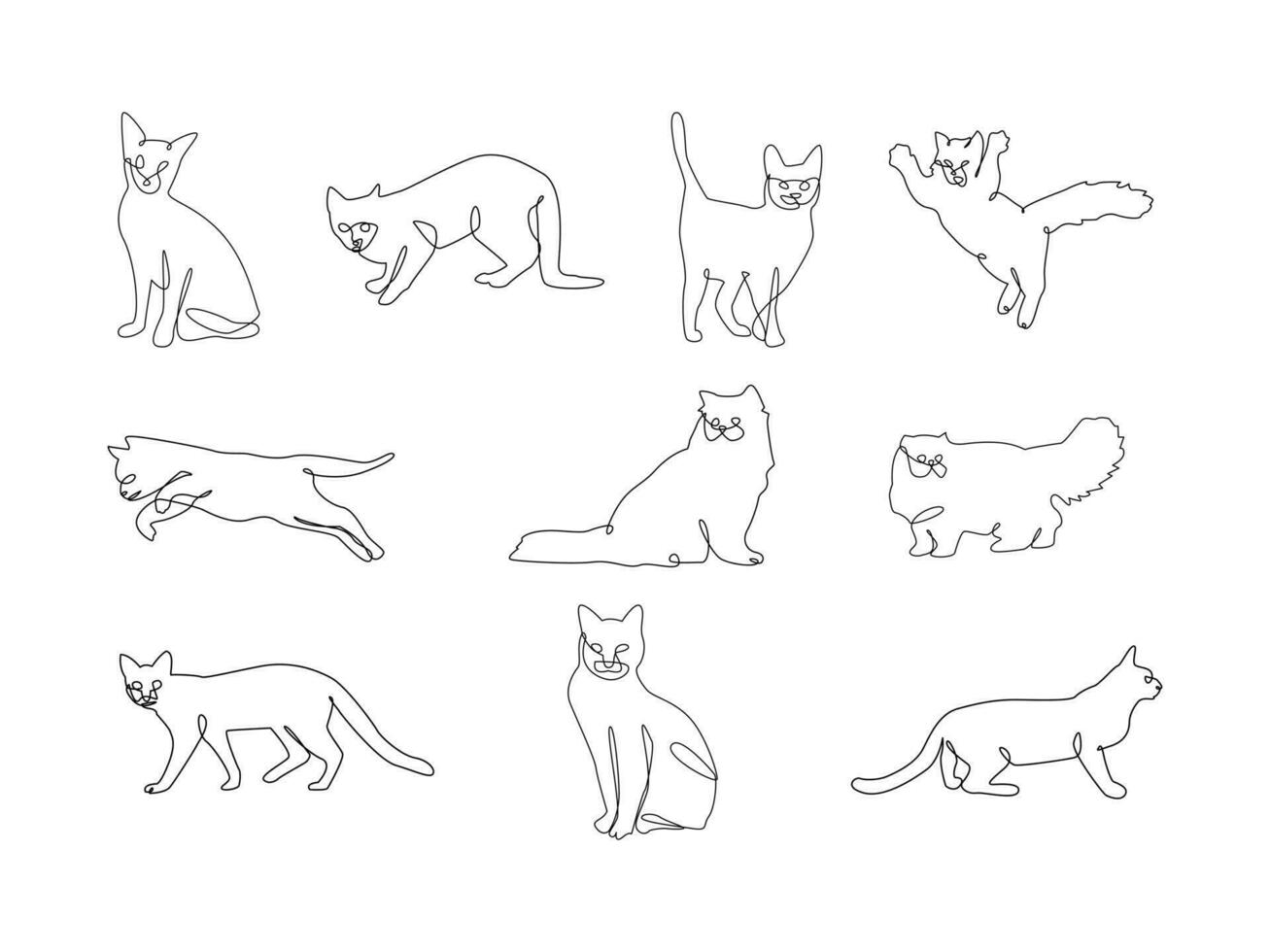 Cat One Line Hand Drawn Doodle Style. Cute Pets Vector Illustration on White Background.