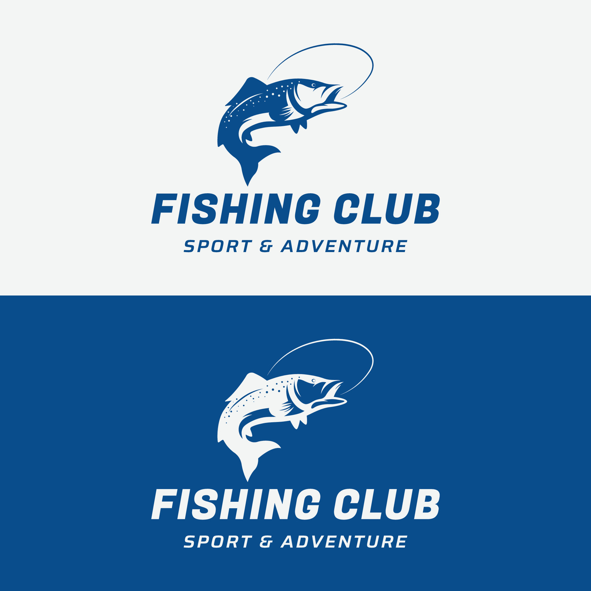 Fishing club Logo design with creative angler and jumping fish ...