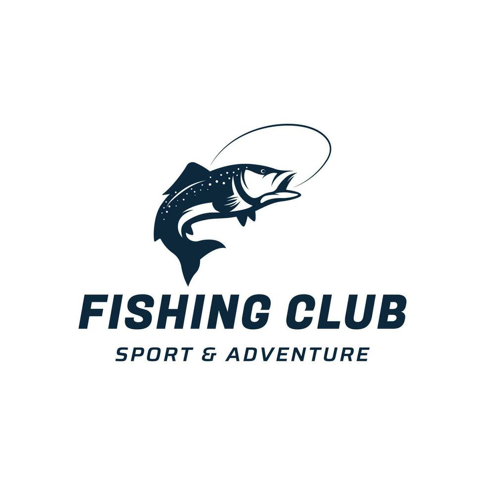 Fishing club Logo design with creative angler and jumping fish. vector