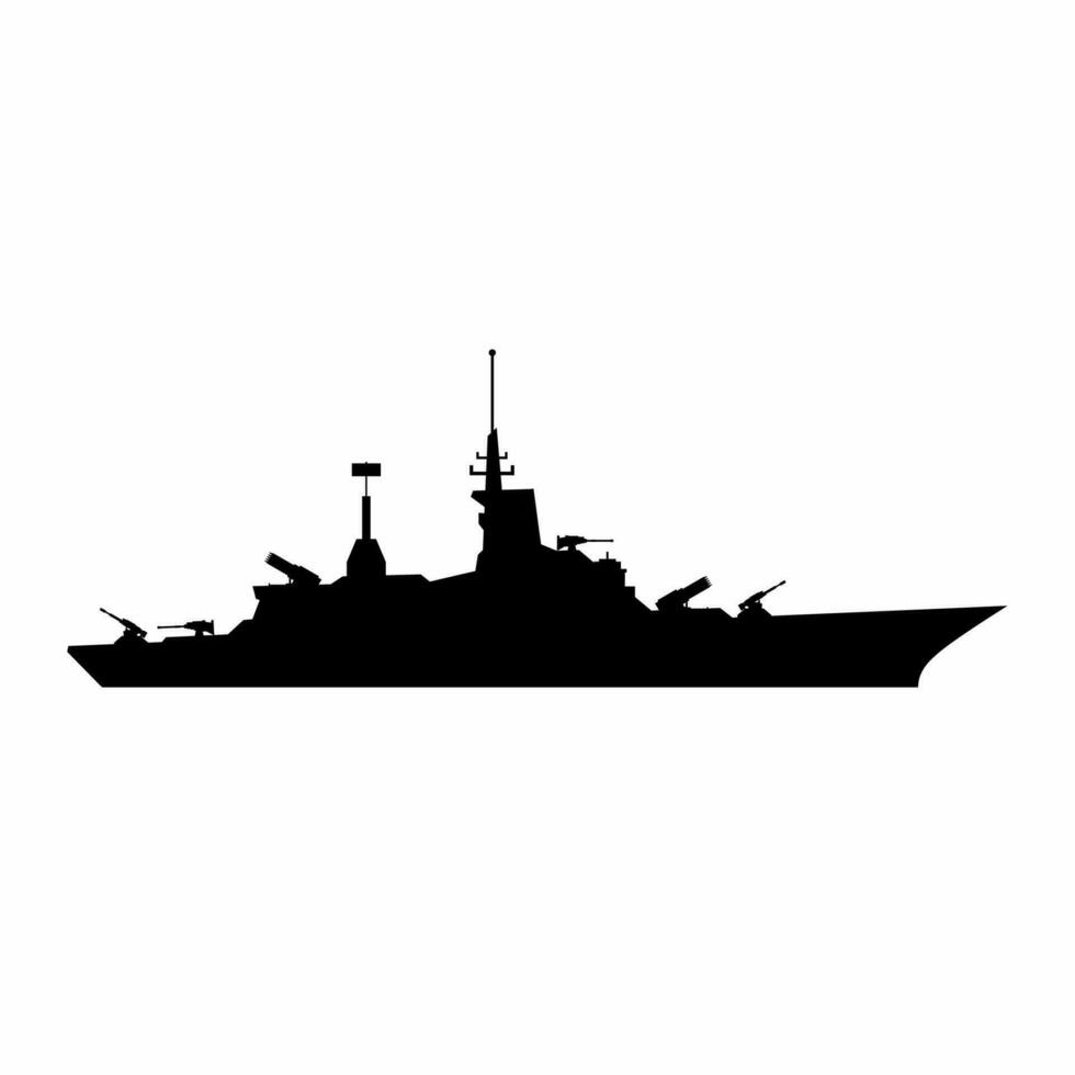 Battleship silhouette vector. Warship silhouette for icon, symbol or sign. Battleship symbol for military, war, conflict and patrol vector