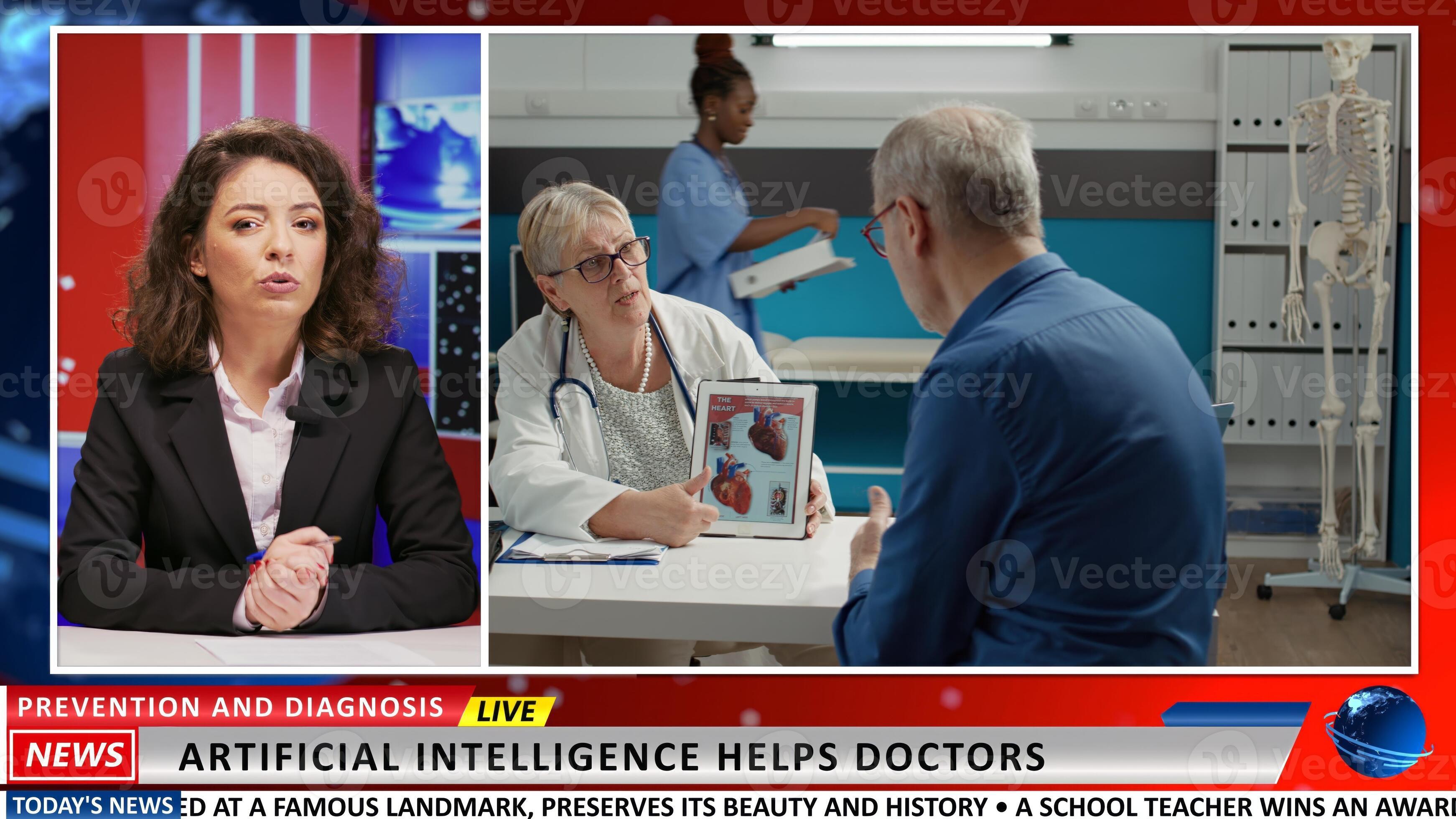 Presenter reporting healthcare news developed by artificial