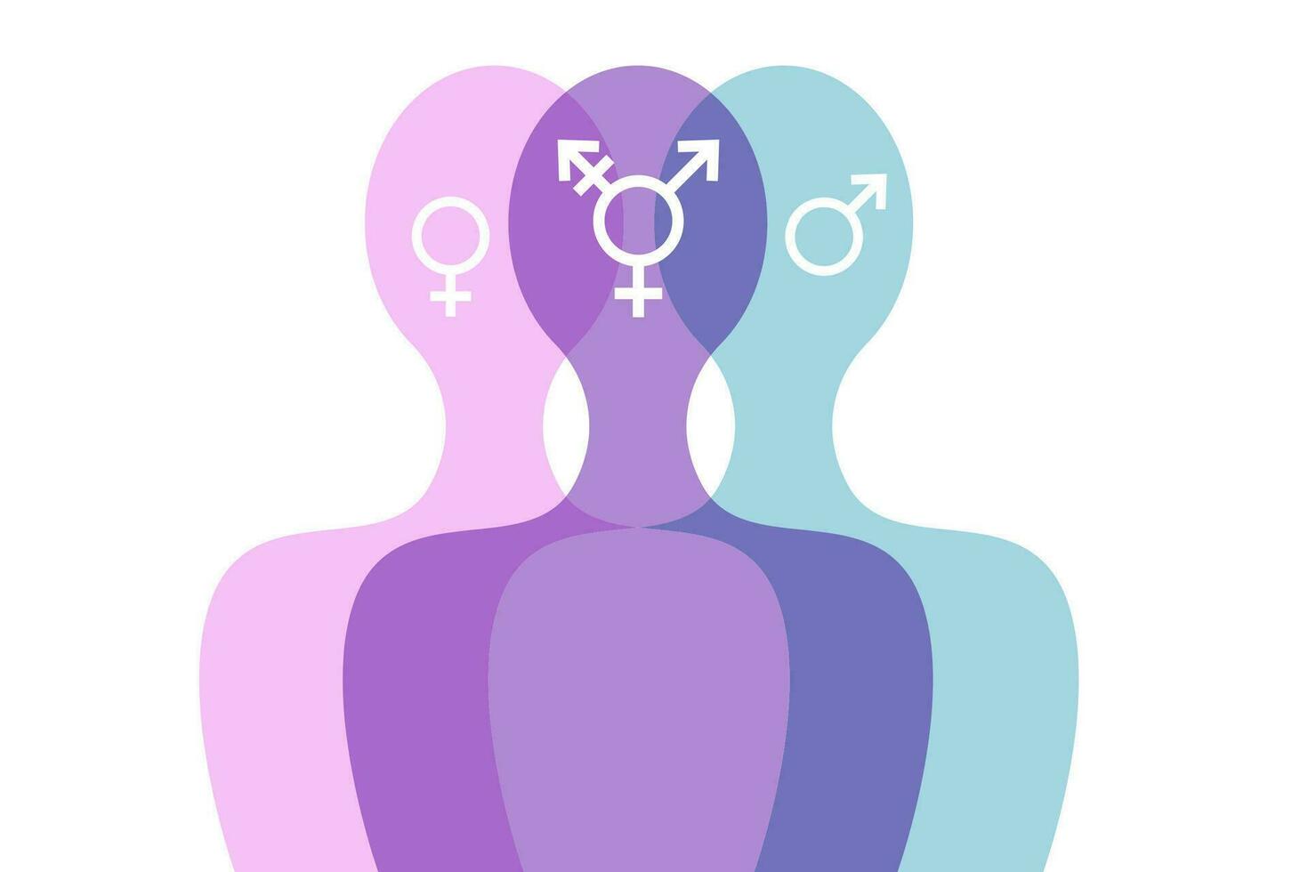 Third gender and sex concept, man and woman. World sexual health day. Concept of gender, health and development. Symbol of transgender, vector silhouette isolated on white background