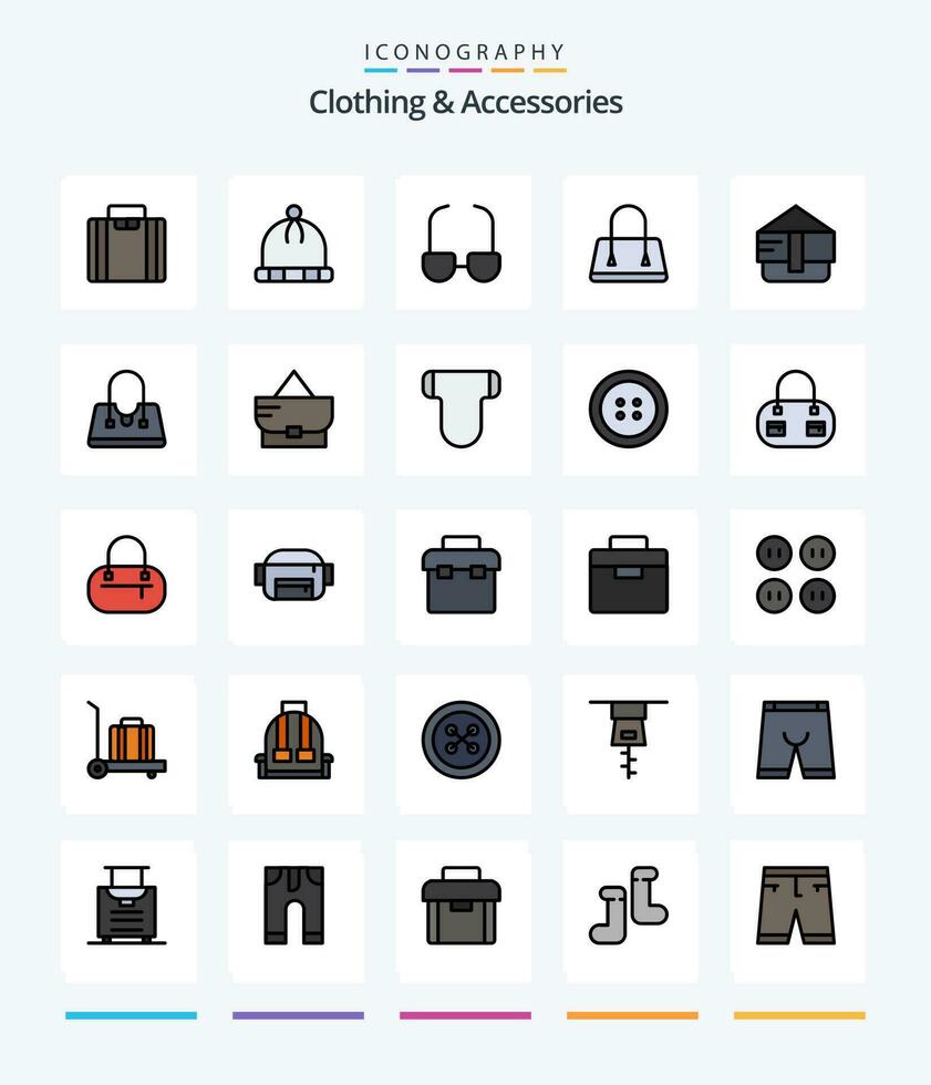 creativo ropa accesorios 25 línea lleno icono paquete tal como ropa. mima vista. pañales bebé vector