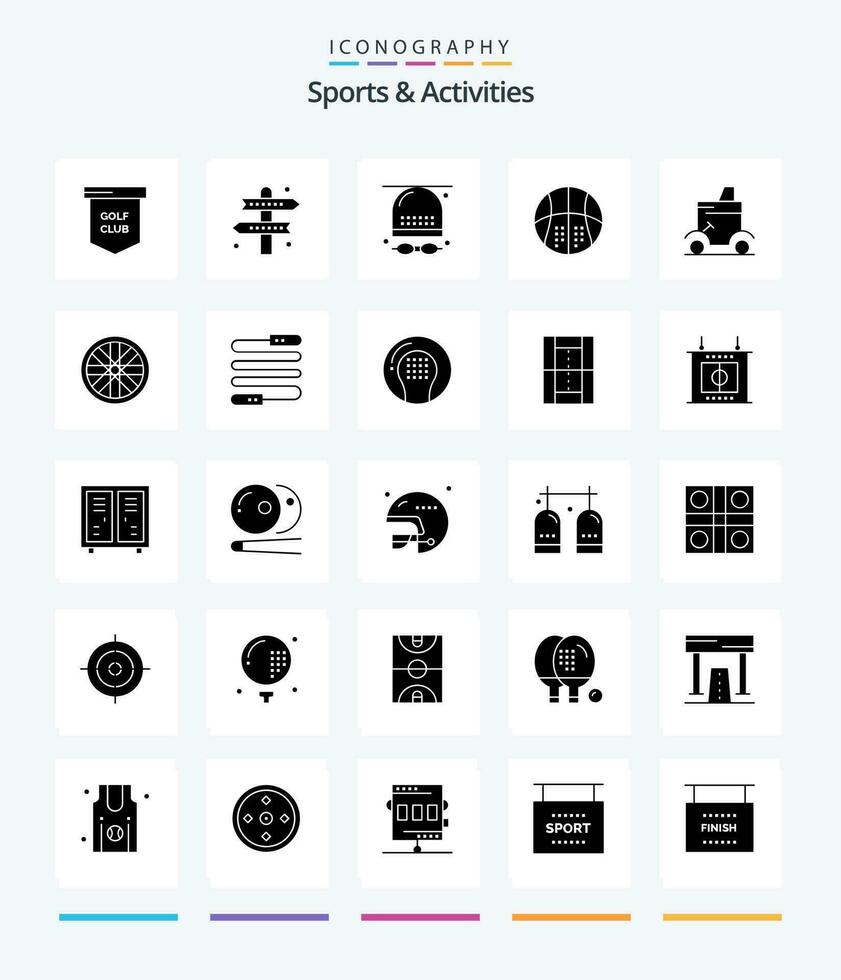 Creative Sports  Activities 25 Glyph Solid Black icon pack  Such As basketball. activities. game. hat. game vector