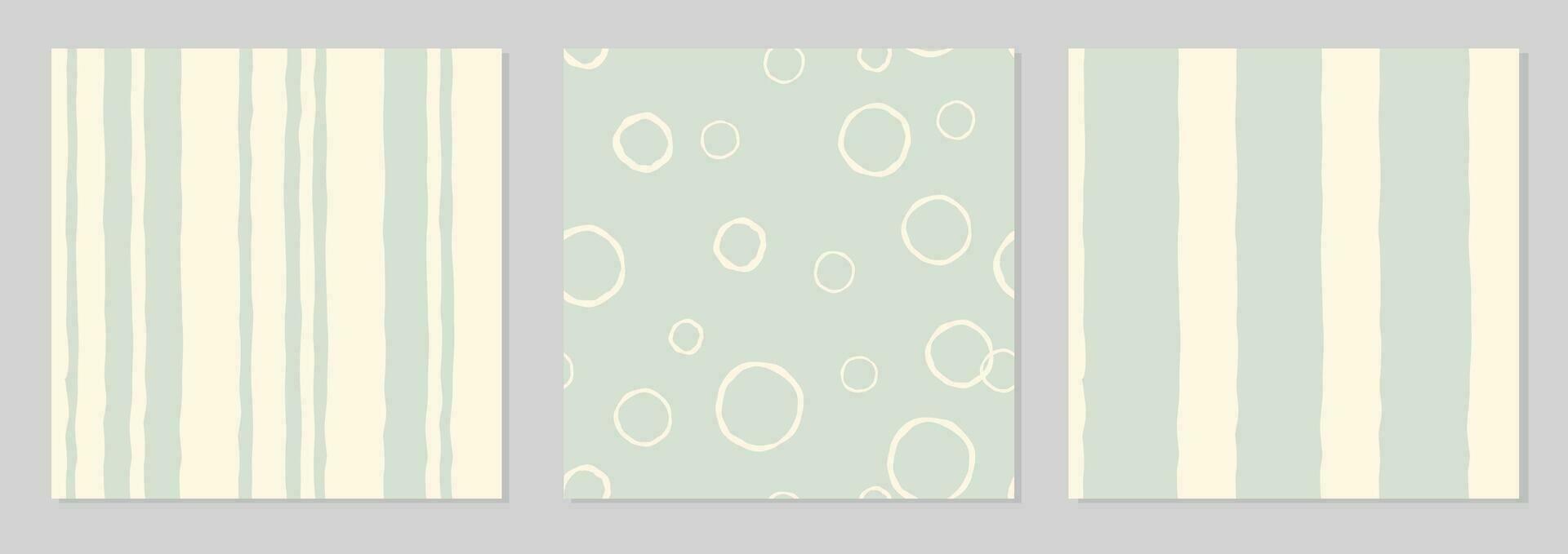 Set of three seamless colorful striped patterns. Gentle trendy abstract illustrations. Hand drawn geometric lines seamless patterns with stripe lines and dots in retro style. vector