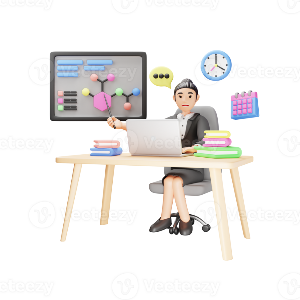 3D Character Illustration of Teacher Teaching Chemistry Class - Chemistry Education Concept png