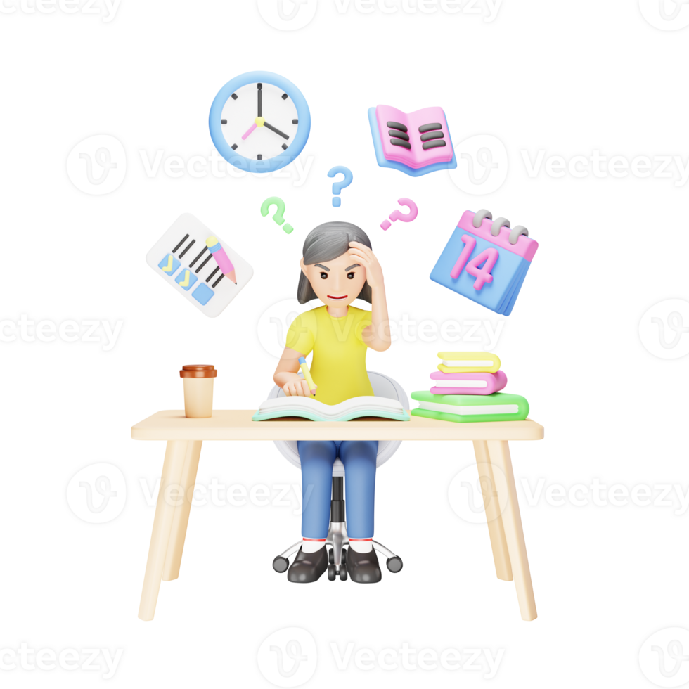 3D Character Illustration of Student Stressed Out with Study and Exams - Academic Pressure png