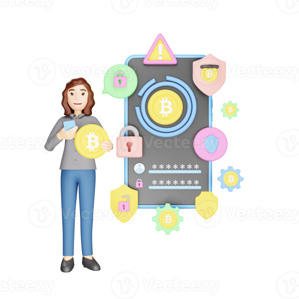 Cryptocurrency Security 3D Character - Protecting Your Digital Assets png