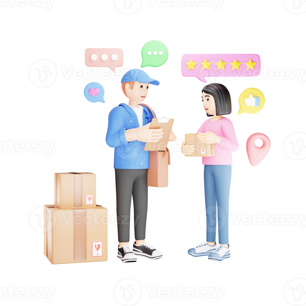 Woman Checking Product During Home Delivery - 3D Character Illustration png