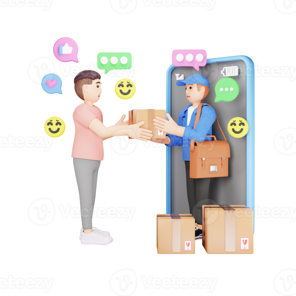 Man Receives Online Delivery Updates - 3D Character Cartoon Illustration png