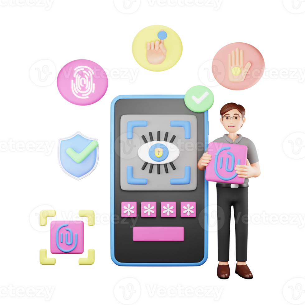 Biometric Security 3D Character - Ensuring Digital Identity Protection png