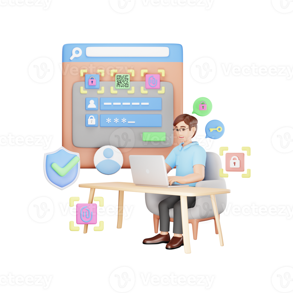 3D Character Illustration for Online Privacy - Username and Password Login Concept png