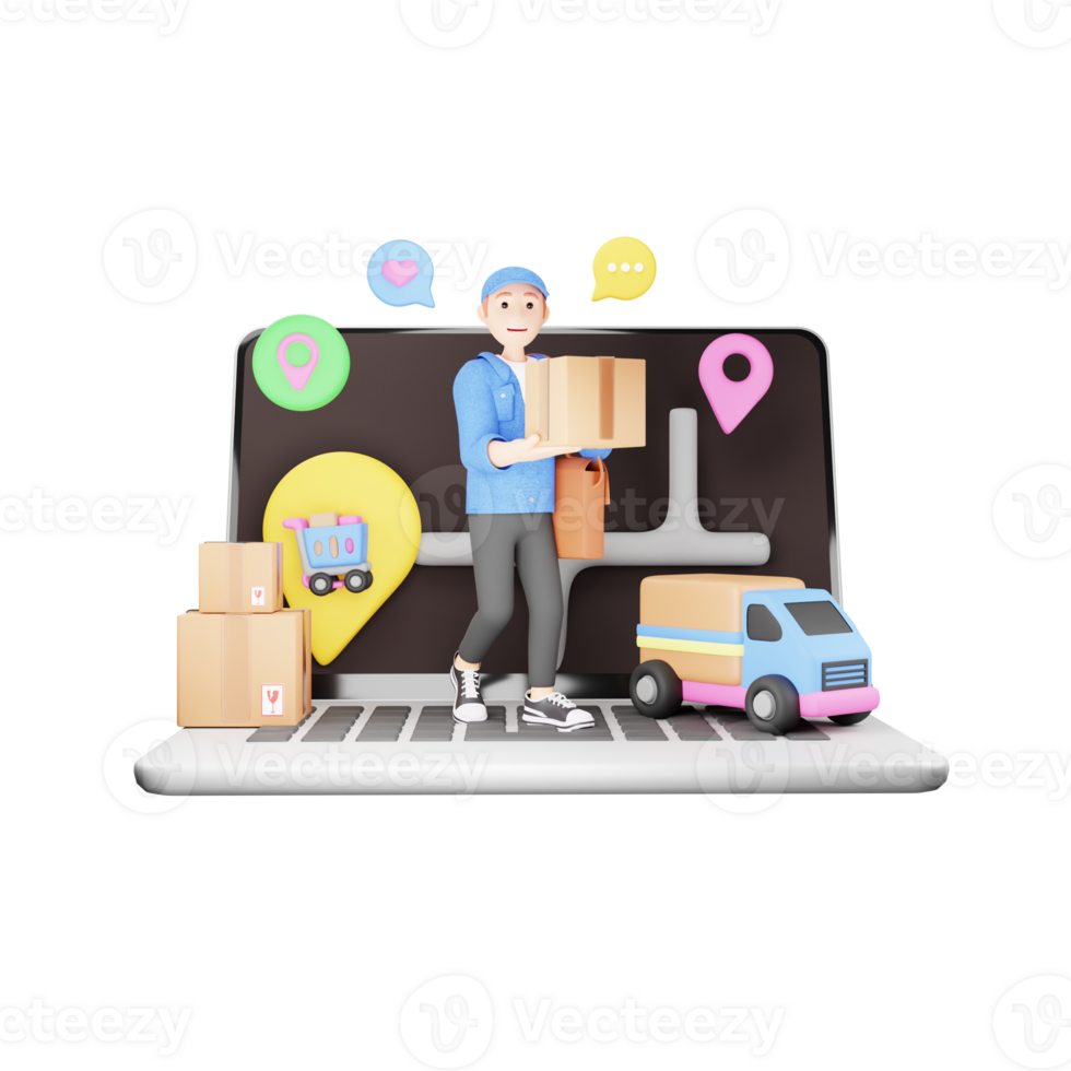 3D Character Illustration - Shipping Location Map for Global Navigation and Delivery png