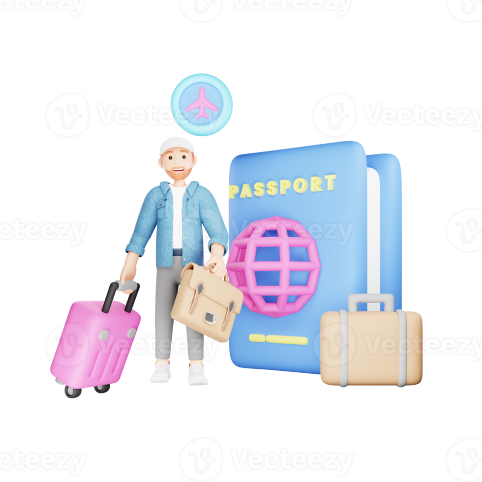 3D Character Illustration with Tourist Passport - Ready for Adventure png