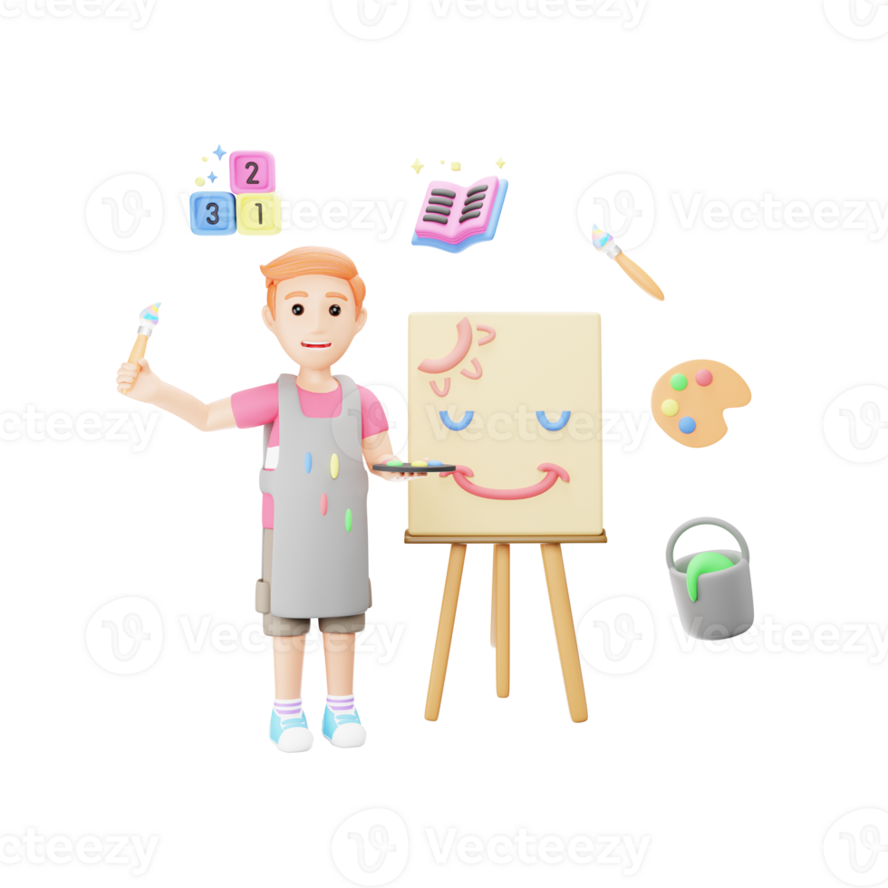 3D Character in Creative Art Class Illustration png